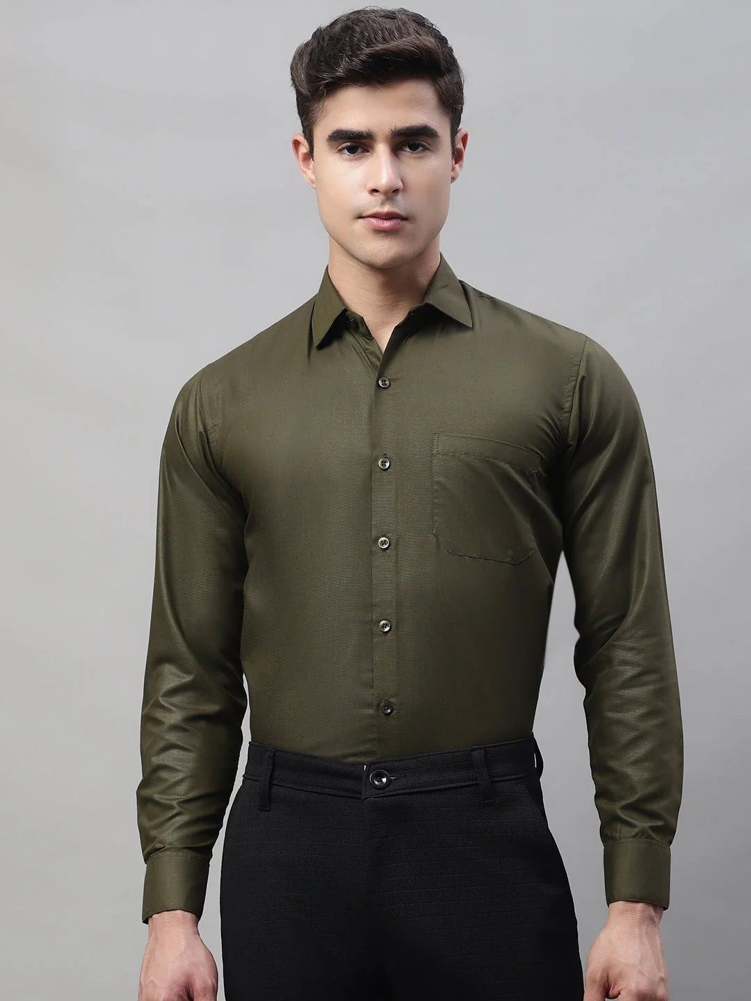 Mehndi Green Cotton Formal Shirts - Indian Needle Mens Shirt