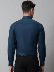 Indian Needle Men's Cotton Solid Teal Blue Formal Shirt's
