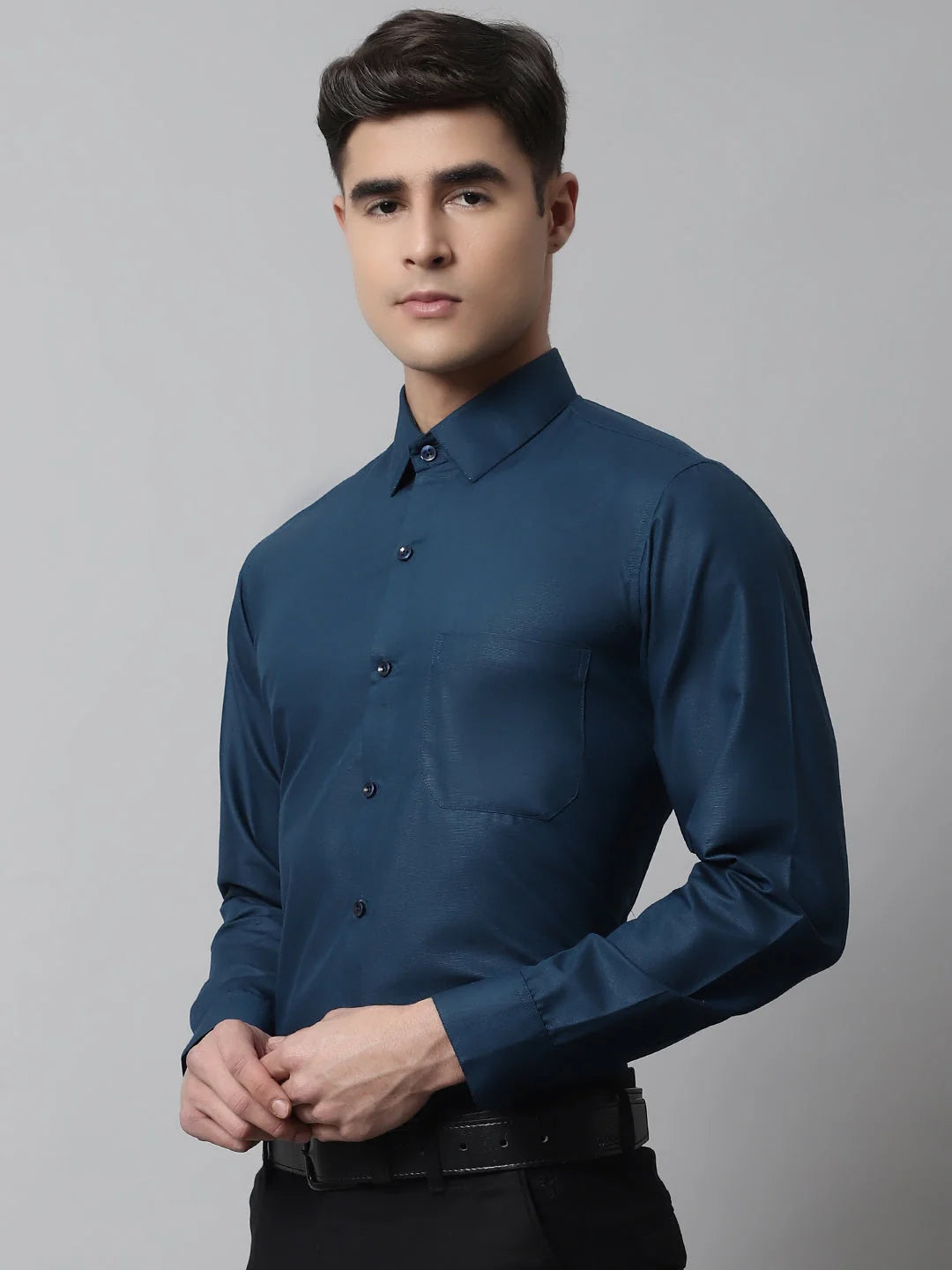Teal Blue Cotton Mens Shirt | Indian Needle Formal Shirts