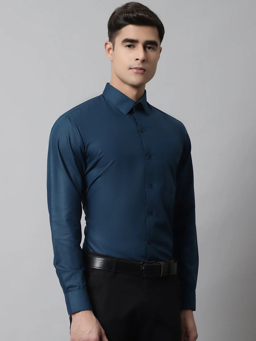 Teal Blue Cotton Mens Shirt | Indian Needle Formal Shirts