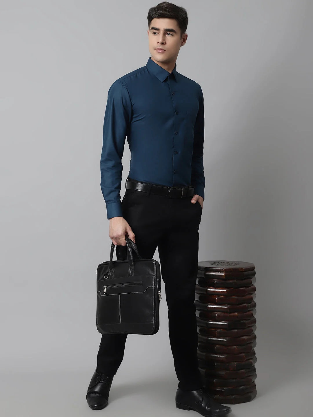 Teal Blue Cotton Mens Shirt | Indian Needle Formal Shirts