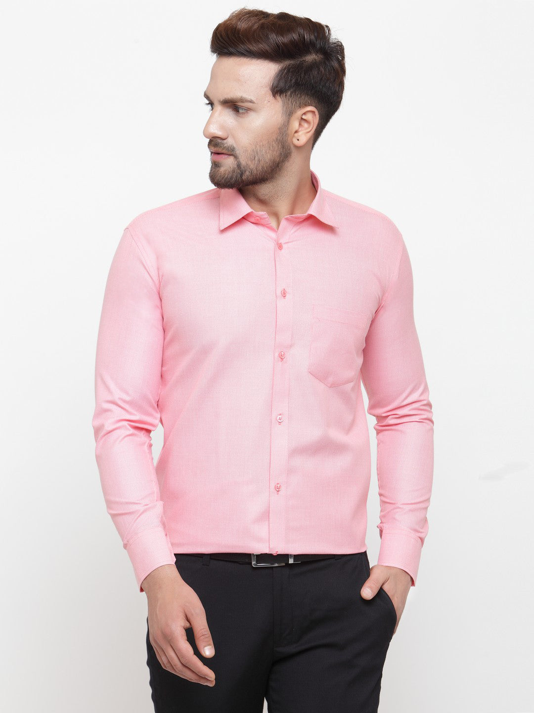 Indian Needle Pink Men's Cotton Geometric Formal Shirts