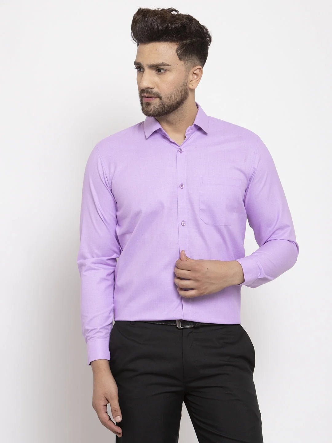 Purple Geometric Cotton Formal Shirts | Indian Needle Mens Shirt