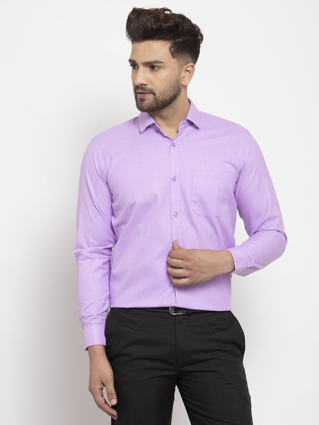 Indian Needle Purple Men's Cotton Geometric Formal Shirts