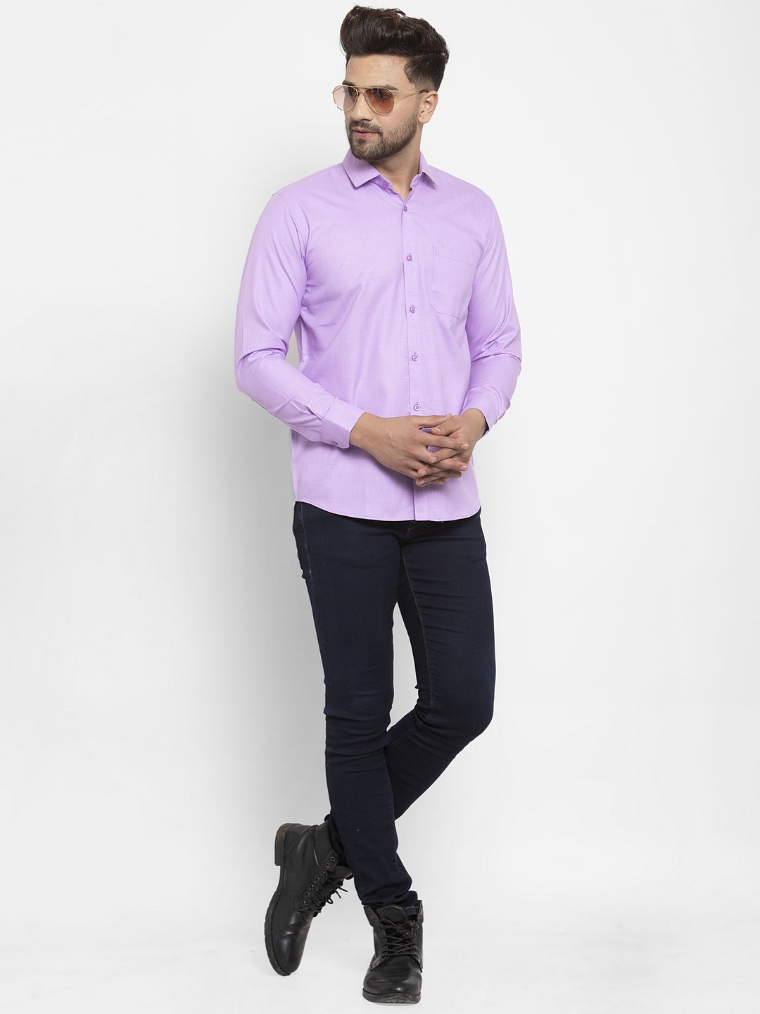 Purple Geometric Cotton Formal Shirts | Indian Needle Mens Shirt