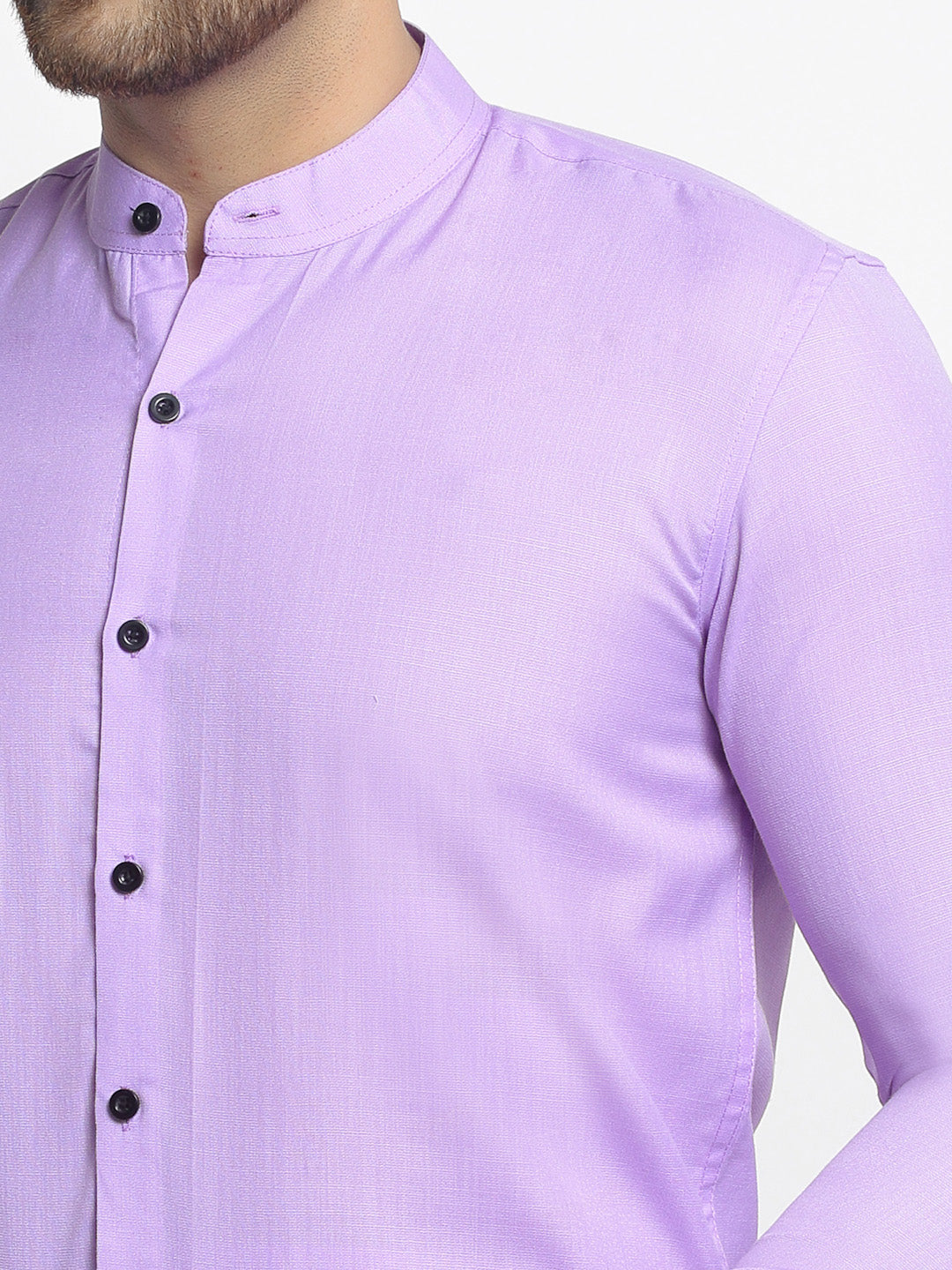 Purple Cotton Mandarin Collar Mens Shirt - Formal Shirts