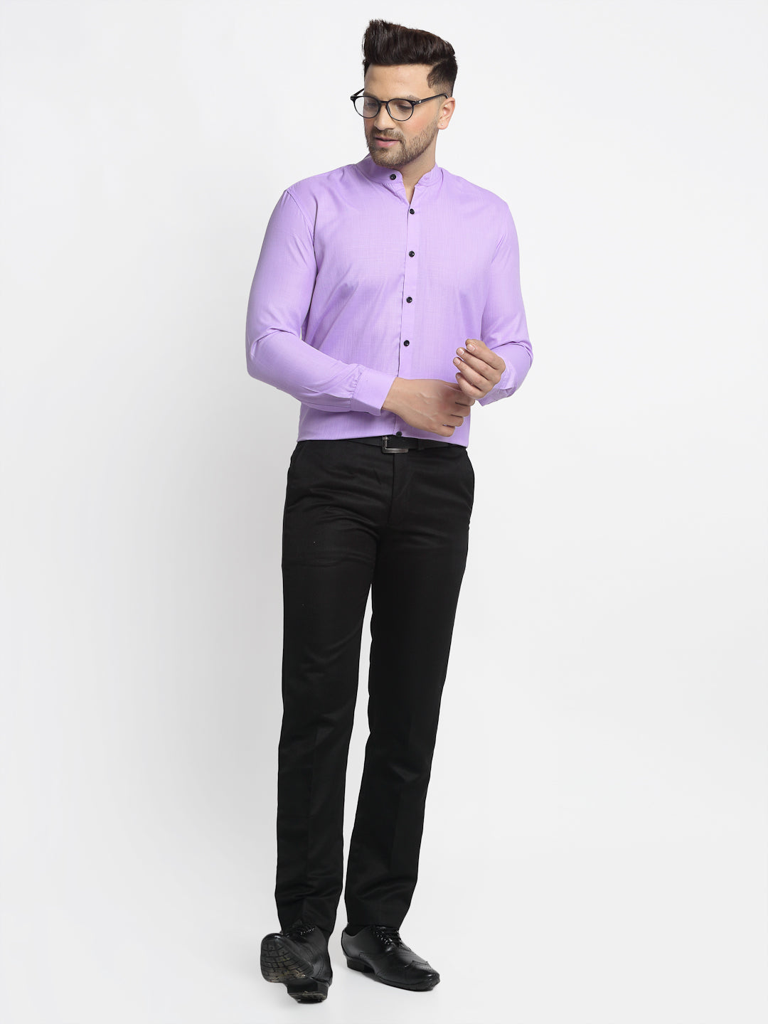 Purple Cotton Mandarin Collar Mens Shirt - Formal Shirts