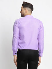 Indian Needle Purple Men's Cotton Solid Mandarin Collar Formal Shirts