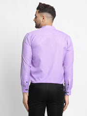 Indian Needle Purple Men's Cotton Solid Mandarin Collar Formal Shirts