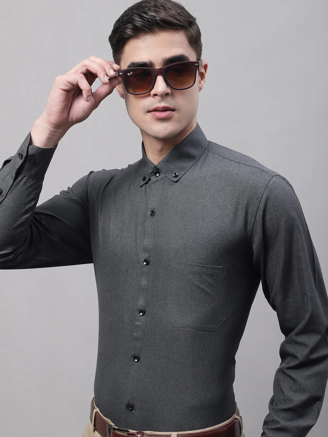Men's Charcoal Cotton Solid Formal Shirt-SF-734