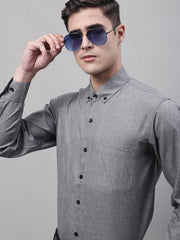 Men's Dark-Grey Cotton Solid Formal Shirt-SF-734