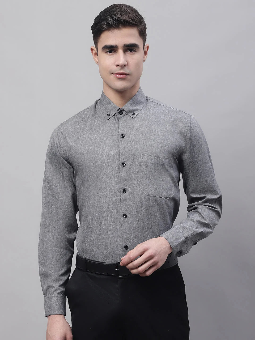 Men's Dark Grey Cotton Formal Shirt - Solid Dress Shirt