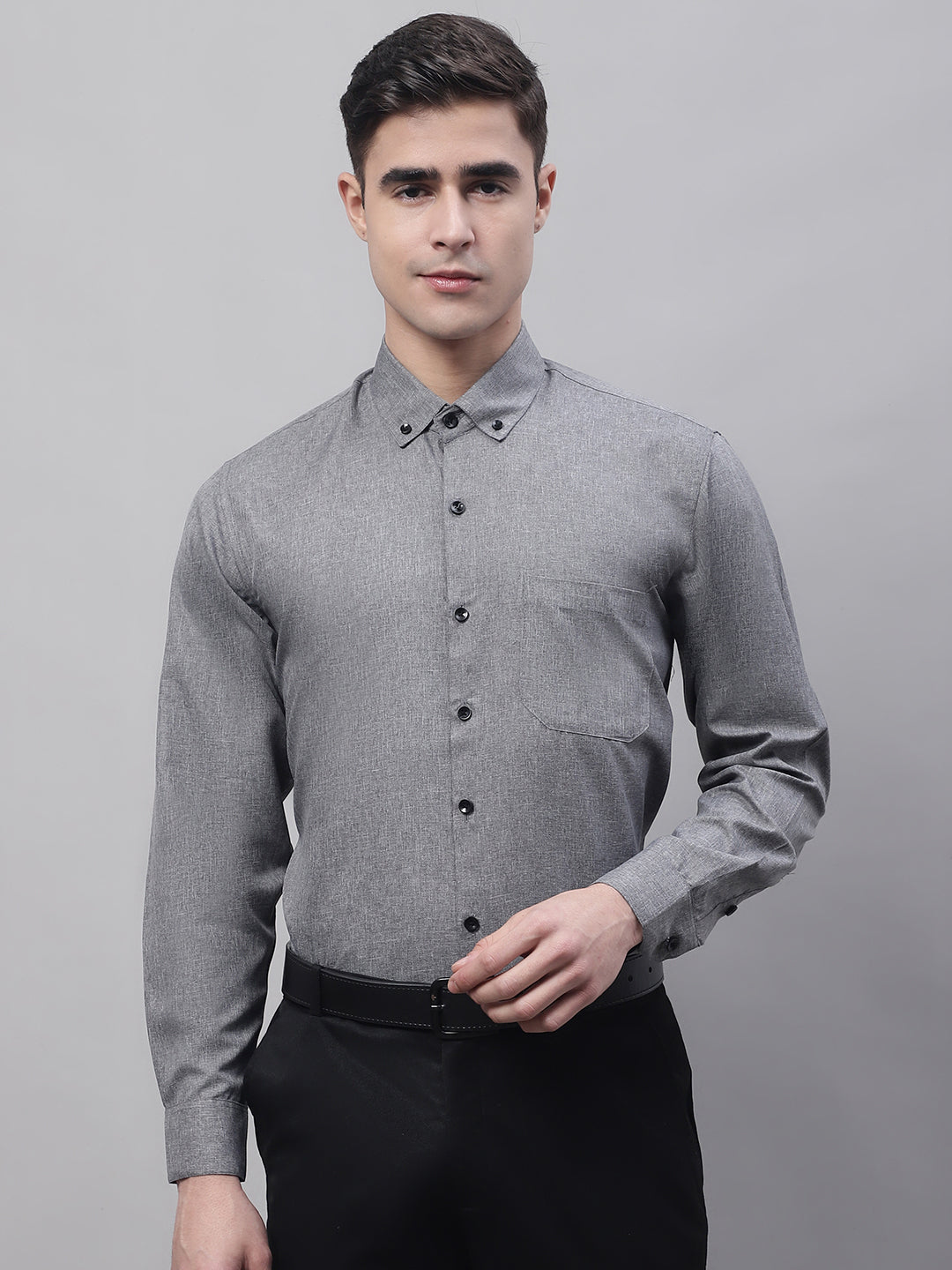 Men's Dark Grey Cotton Formal Shirt - Solid Dress Shirt