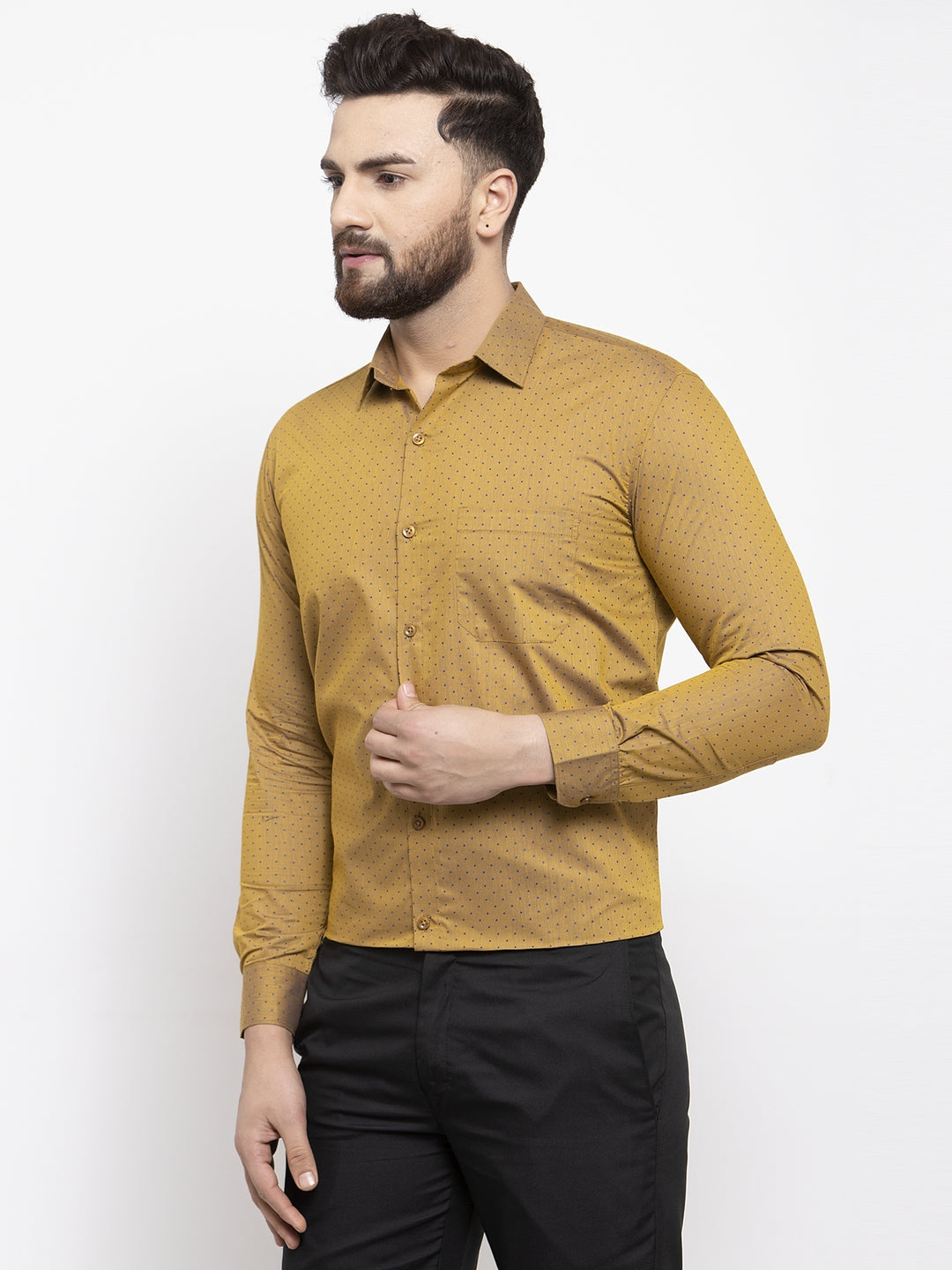 Yellow Polka Dot Formal Shirts | Cotton Mens Shirt Online
