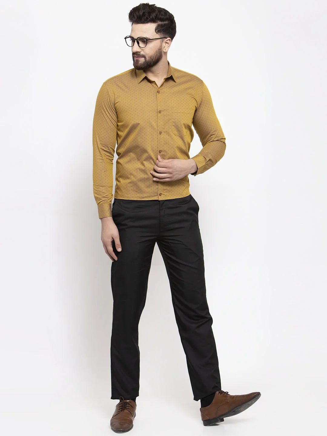 Yellow Polka Dot Formal Shirts | Cotton Mens Shirt Online