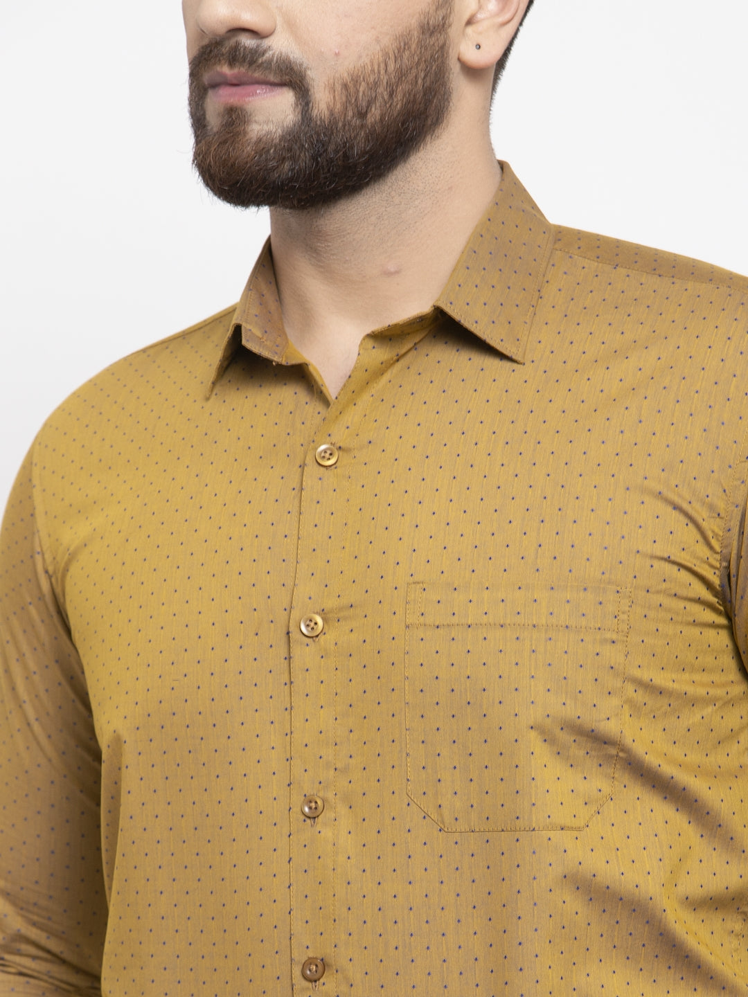 Yellow Polka Dot Formal Shirts | Cotton Mens Shirt Online