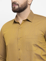 Indian Needle Yellow Men's Cotton Polka Dots Formal Shirts