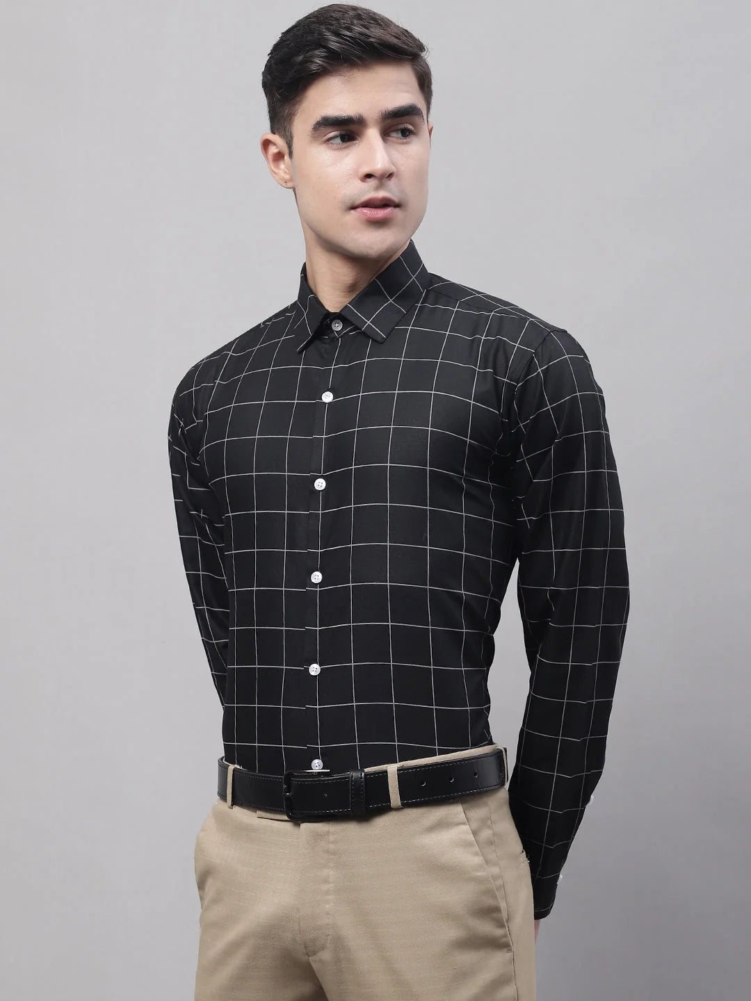 Men's Black Cotton Checked Formal Shirt | Stylish Mens Shirt