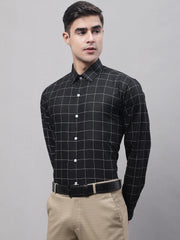 Men's Black Cotton Checked Formal Shirt-SF-742