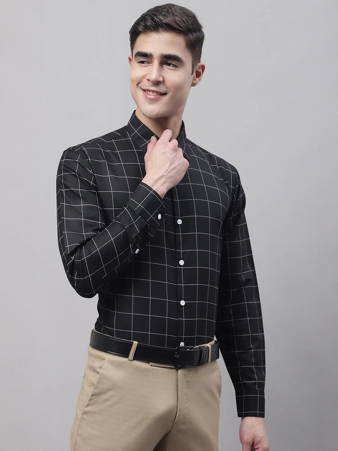 Men's Black Cotton Checked Formal Shirt | Stylish Mens Shirt