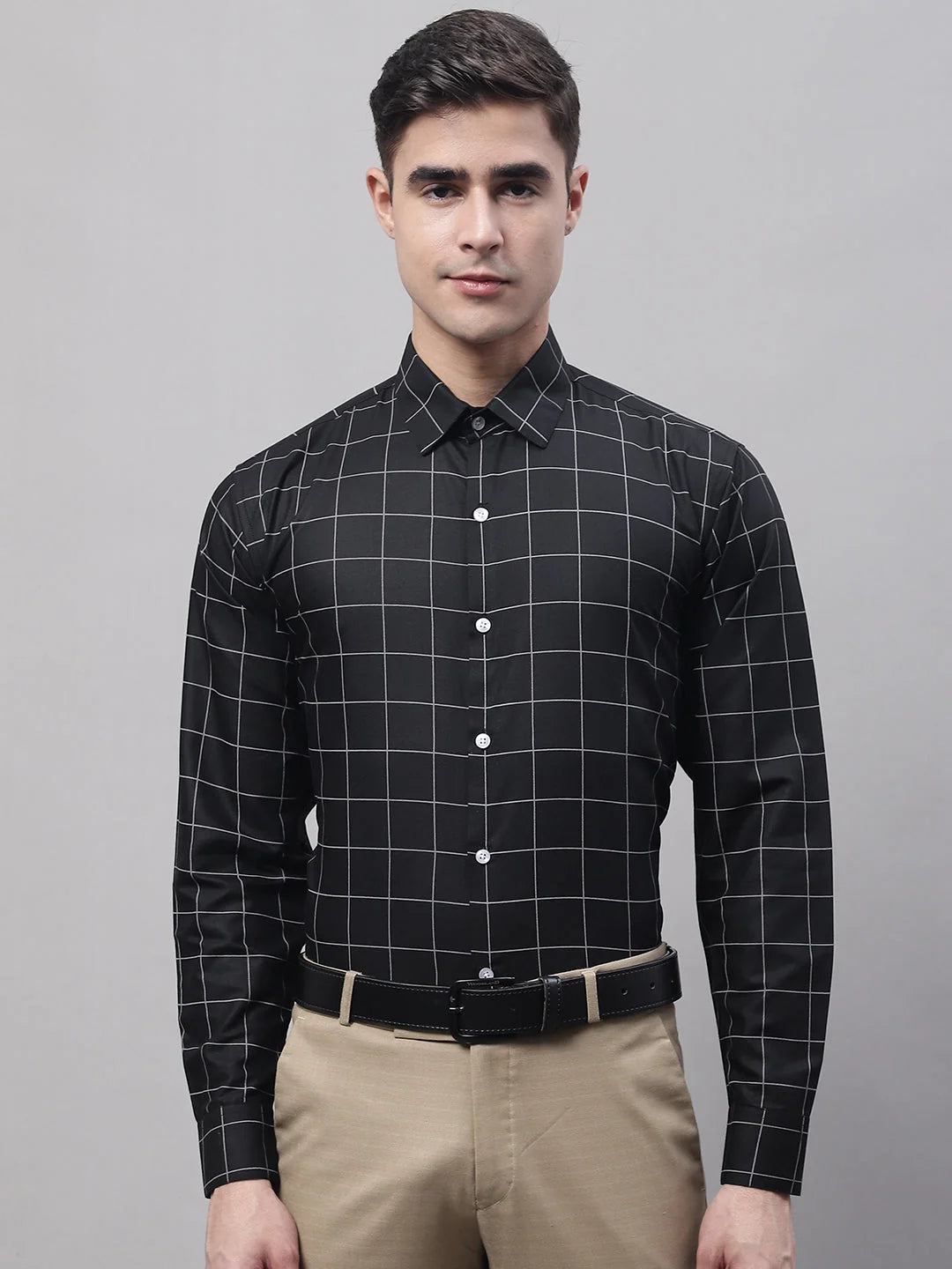 Men's Black Cotton Checked Formal Shirt | Stylish Mens Shirt