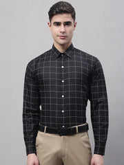 Men's Black Cotton Checked Formal Shirt-SF-742
