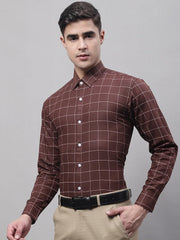 Men's Brown Cotton Checked Formal Shirt-SF-742