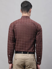 Men's Brown Cotton Checked Formal Shirt-SF-742