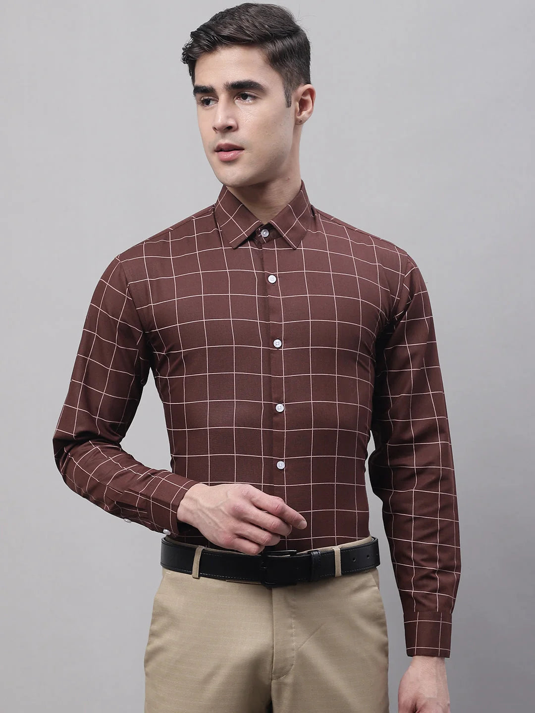 Men's Brown Cotton Checked Formal Shirt | Best Formal Shirts