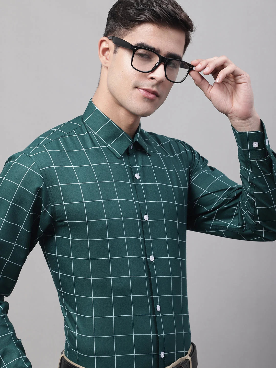 Men's Green Cotton Checked Formal Shirt - Stylish Cotton Shirt