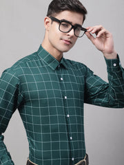 Men's Green Cotton Checked Formal Shirt-SF-742