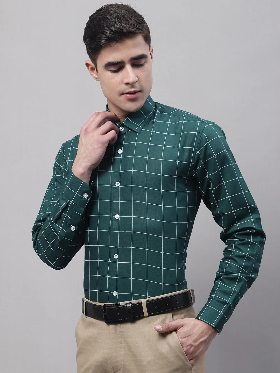Men's Green Cotton Checked Formal Shirt - Stylish Cotton Shirt