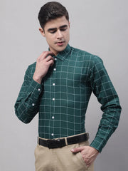 Men's Green Cotton Checked Formal Shirt-SF-742