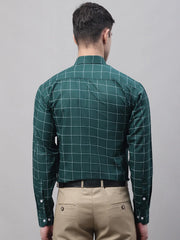 Men's Green Cotton Checked Formal Shirt-SF-742