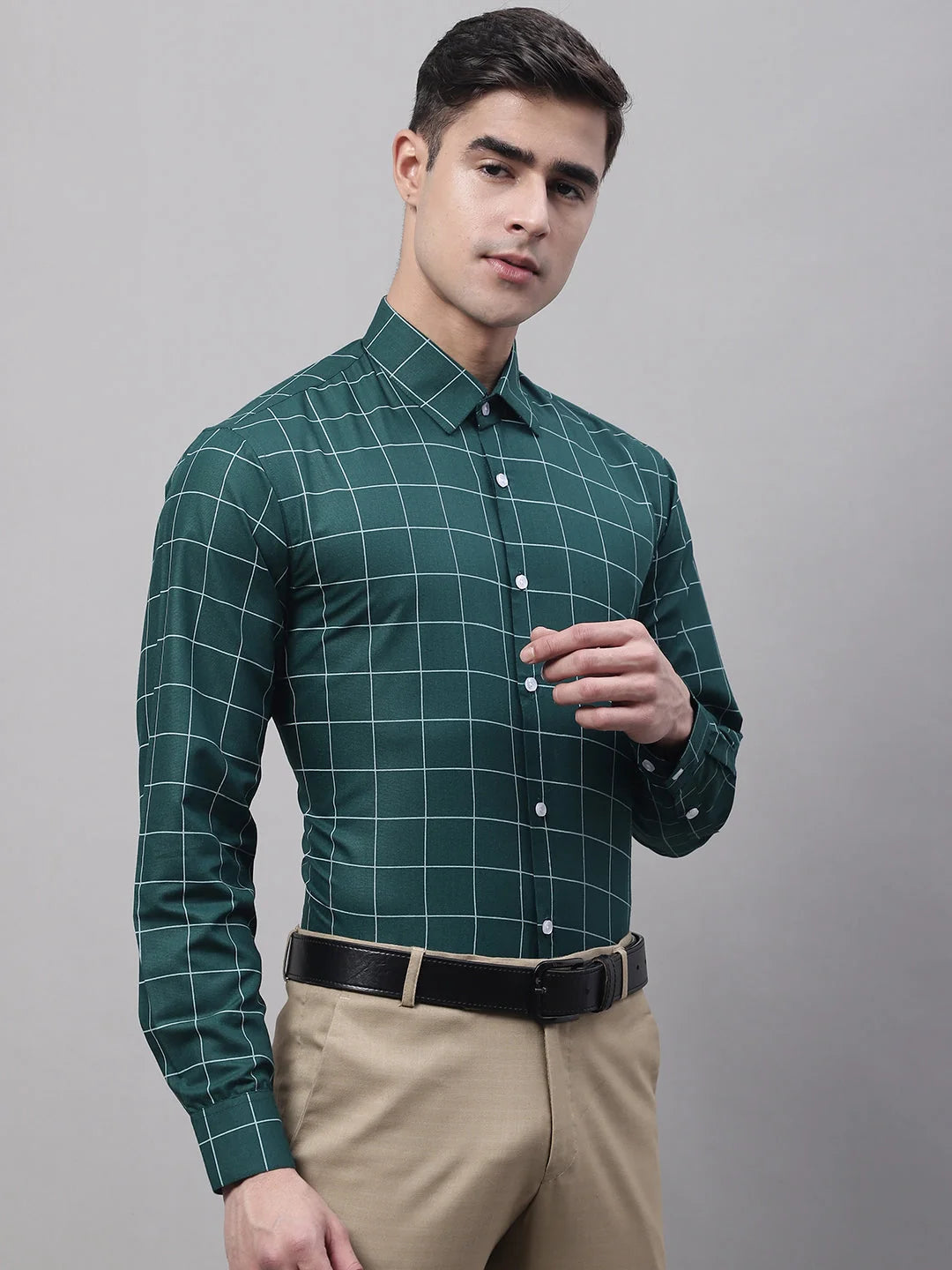 Men's Green Cotton Checked Formal Shirt - Stylish Cotton Shirt
