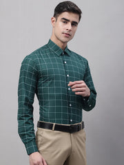 Men's Green Cotton Checked Formal Shirt-SF-742