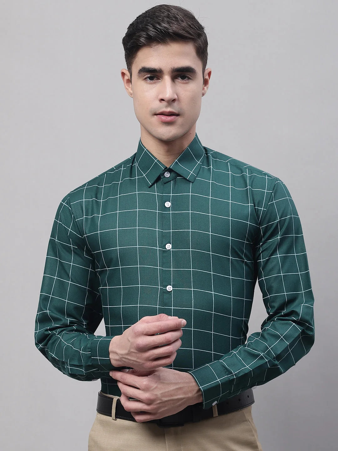 Men's Green Cotton Checked Formal Shirt - Stylish Cotton Shirt