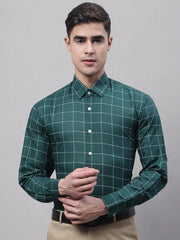 Men's Green Cotton Checked Formal Shirt-SF-742