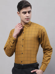 Men's Mustard Cotton Checked Formal Shirt-SF-742