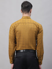 Men's Mustard Cotton Checked Formal Shirt-SF-742