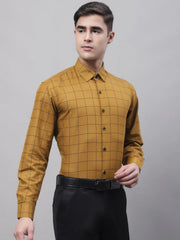 Men's Mustard Cotton Checked Formal Shirt-SF-742