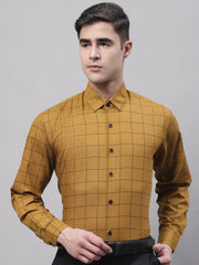 Men's Mustard Cotton Checked Formal Shirt-SF-742