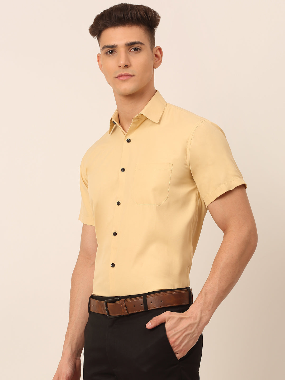DesiQlo Men Solid Formal Shirt - Beige - SF_754Beige_S
