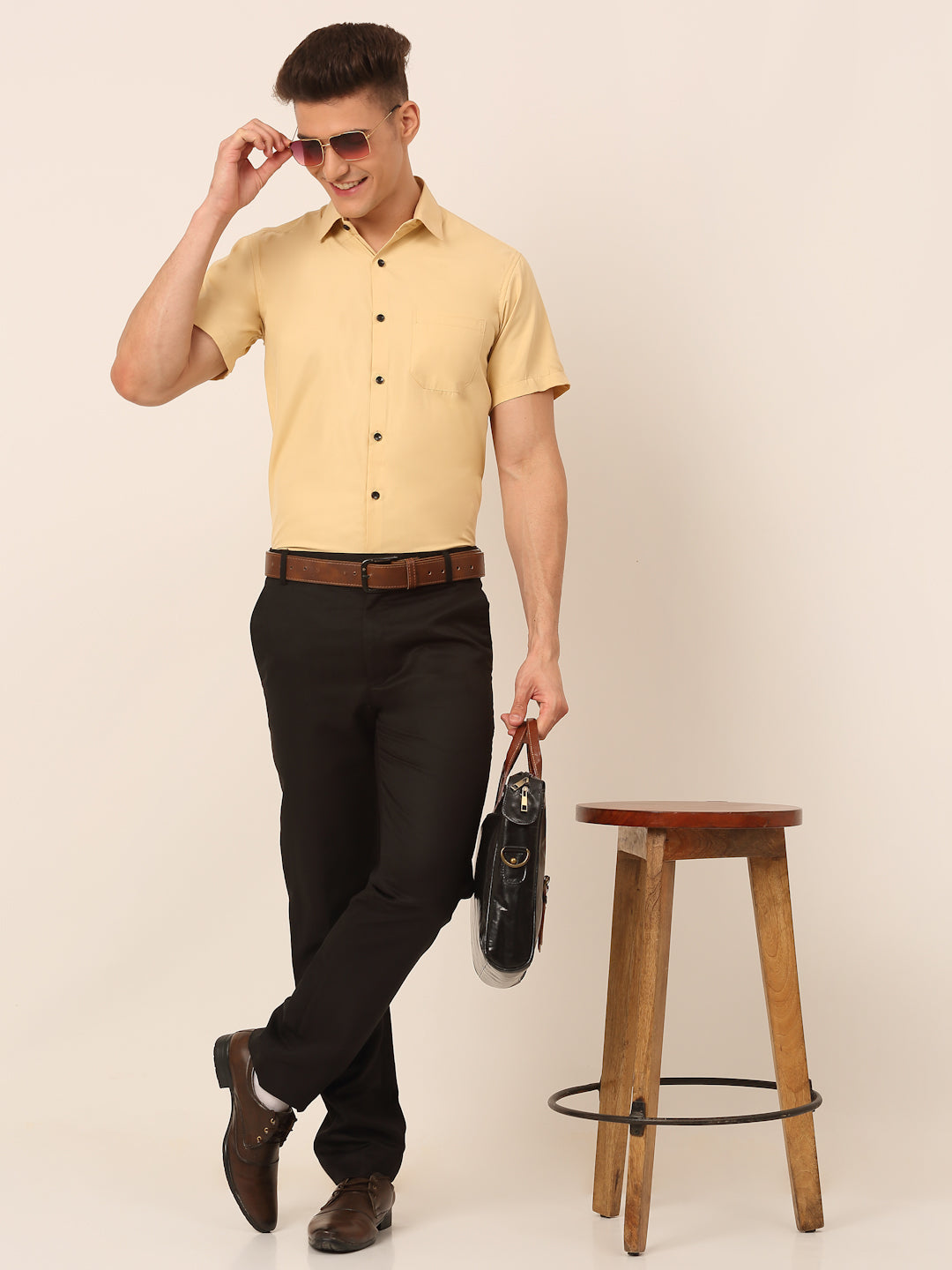 DesiQlo Men Solid Formal Shirt - Beige - SF_754Beige_S