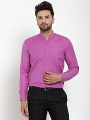 Indian Needle Pink Men's Cotton Solid Mandarin Collar Formal Shirts