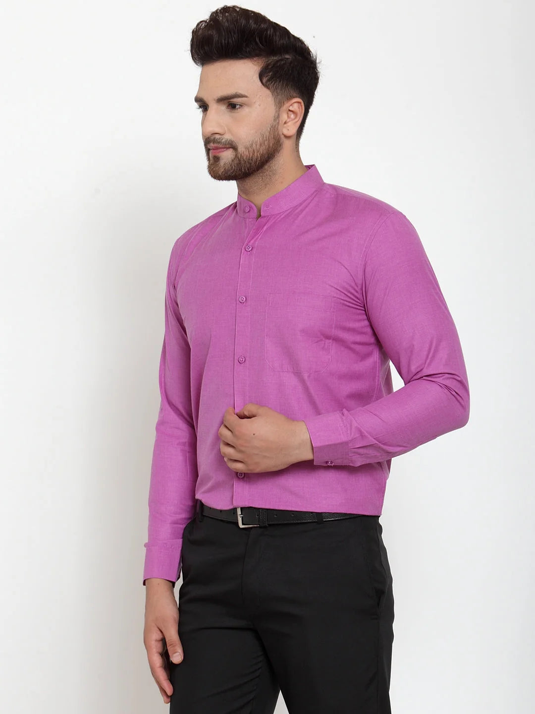 Indian Needle Pink Cotton Mandarin Collar Formal Shirts