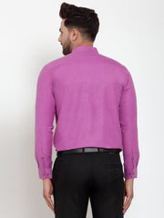 Indian Needle Pink Men's Cotton Solid Mandarin Collar Formal Shirts