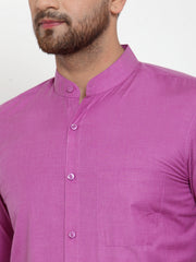 Indian Needle Pink Men's Cotton Solid Mandarin Collar Formal Shirts