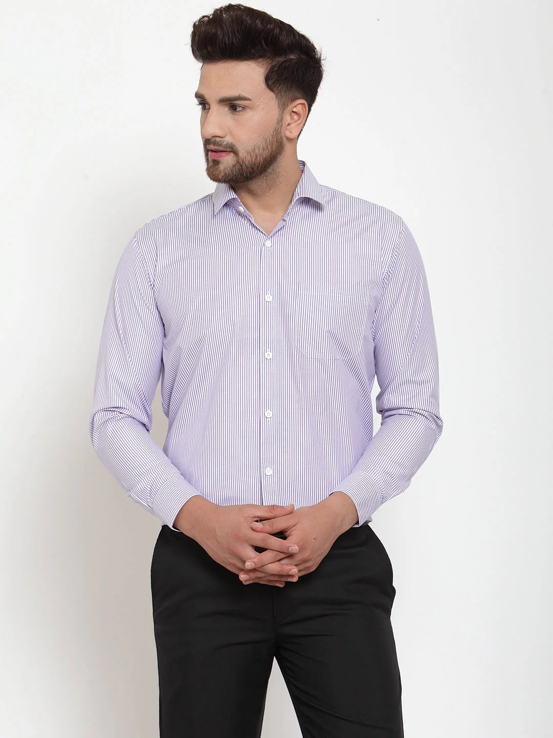 Purple Striped Cotton Formal Shirts - Stylish Mens Shirt Online