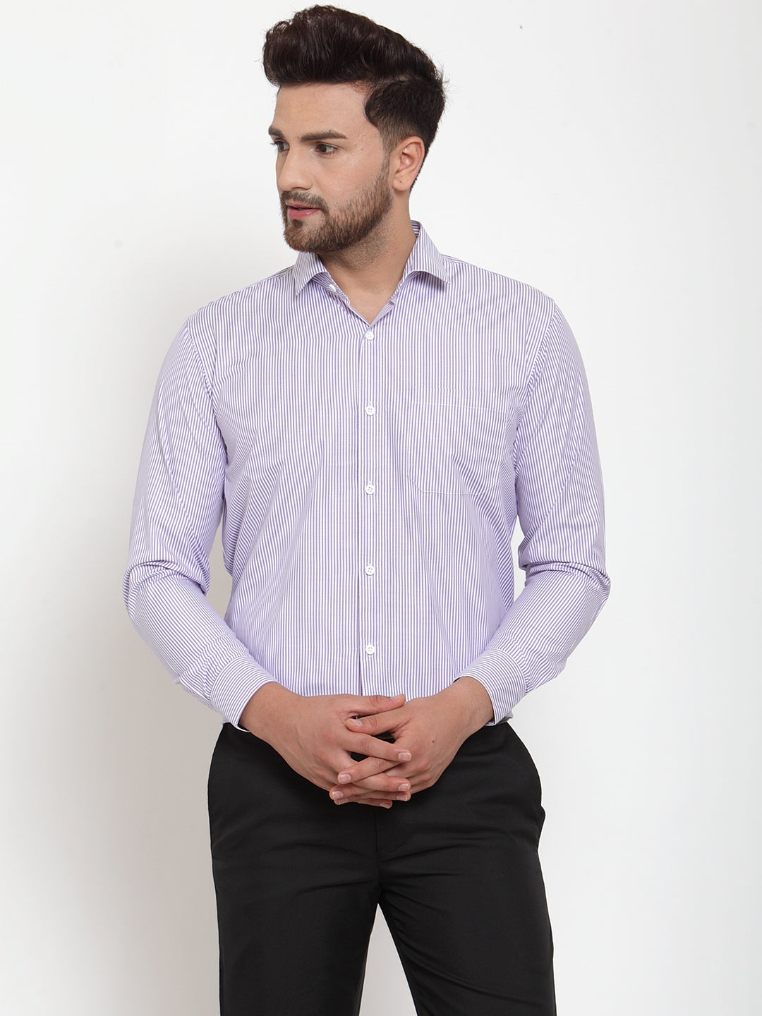 Indian Needle Purple Men's Cotton Striped Formal Shirt's